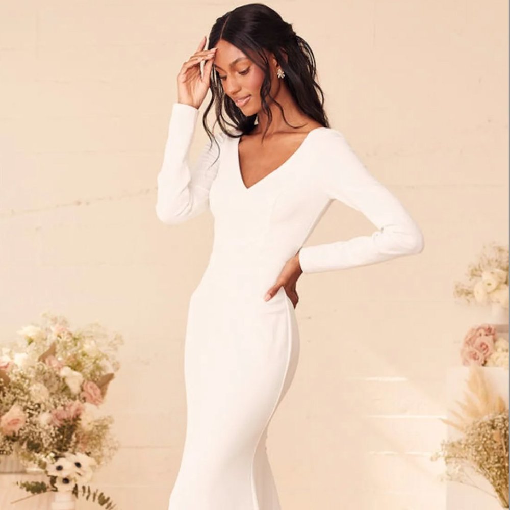 Feeling of Forever White Long Sleeve Mermaid Maxi Dress